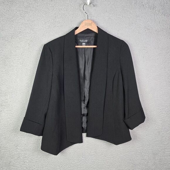 Black Label by Evan Picone Black Blazer Size 14 Career Open Front - Picture 1 of 14